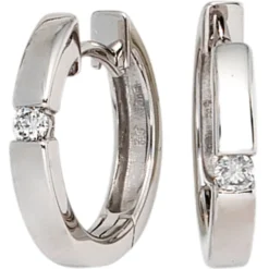 15,3mm Creolen Ohrringe mit Diamanten 0.1Ct W/SI Brillanten 585 Gold Weißgold