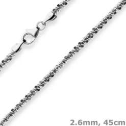 2,6mm Criss-cross-Kette Collier Halskette aus 925 Silber rhodiniert 45cm