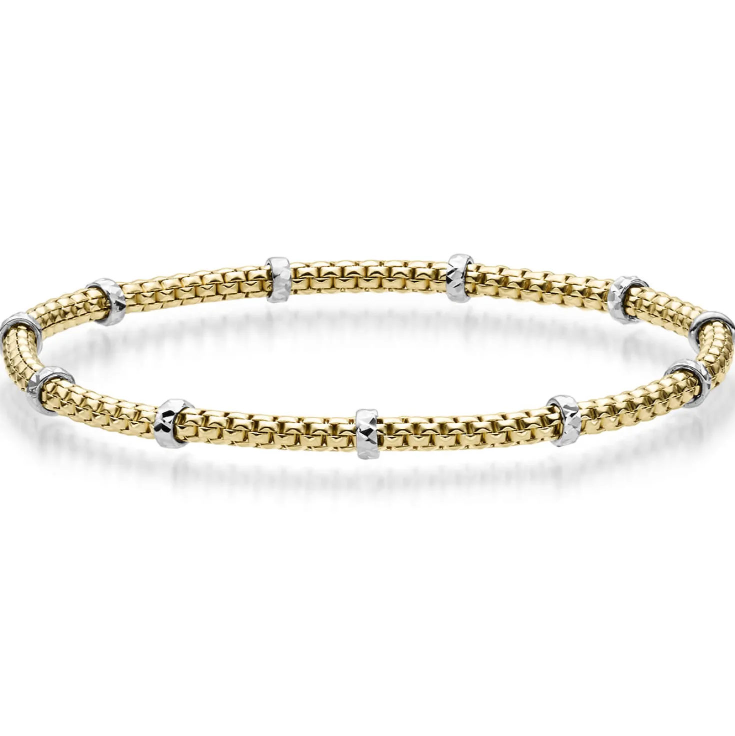 2mm Cubic-Armband mit Rollo elastisch 585 Gold Gelbgold Weißgold stretch