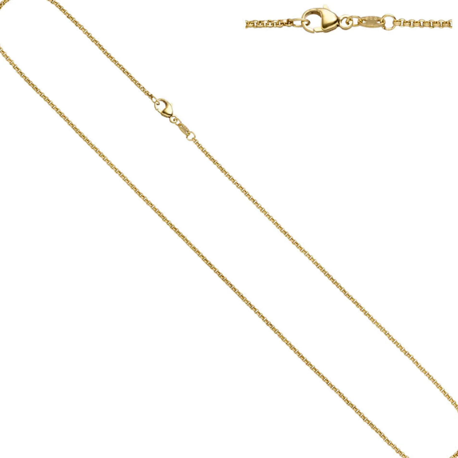 1,5mm Erbskette Kette Collier, 585 Gold Gelbgold, Goldkette, 42cm
