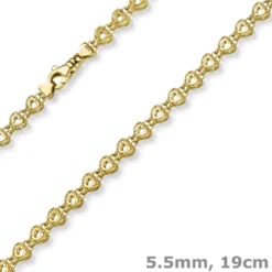 5,5mm Fantasie Armband Armkette Herzen-Kette aus 585 Gold Gelbgold 19cm