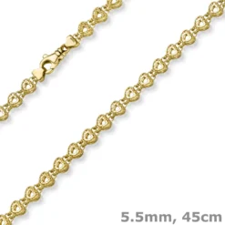 5,5mm Fantasie Herzen-Kette Halskette Collier aus 585 Gold Gelbgold 45cm