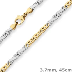 3,7mm Fantasiekette Goldkette Collier Halskette aus 585 Gold gelb/weiß 45cm