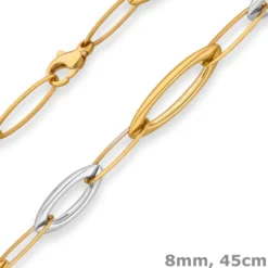 8mm Fantasiekette Goldkette Collier Halskette aus 585 Gold gelb/weiß 45cm