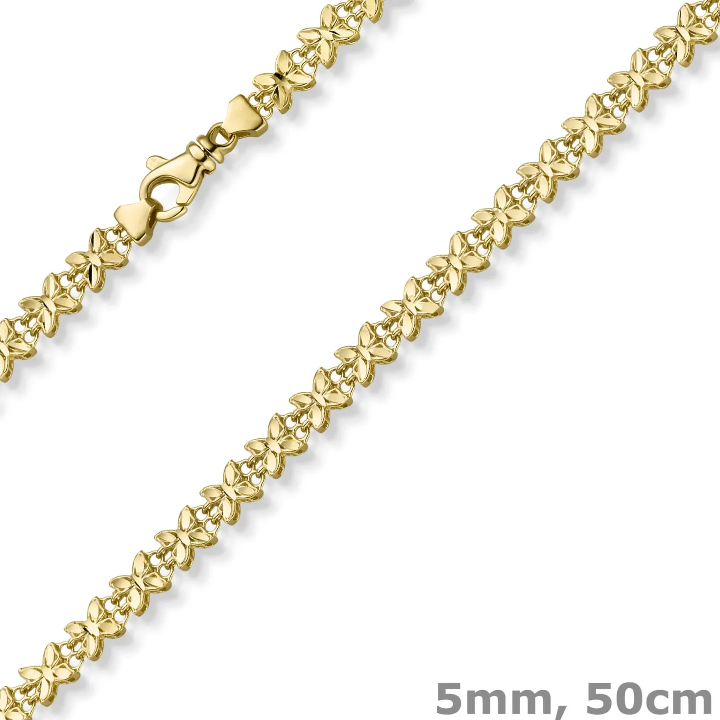 5mm Fantasie Kette Halskette Collier Schmetterlinge aus 585 Gold Gelbgold 50cm