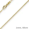 1mm feine Panzerkette 585 Gold Gelbgold, Kette Collier Halskette, 60cm