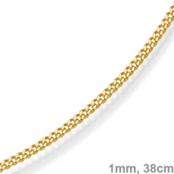 1mm feine Panzerkette 585 Gold Gelbgold, Kette Collier Halskette, 38cm