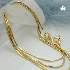 0,8mm feine Schlangenkette Halskette Collier 5-kant 9Kt 375 Gold Gelbgold 42cm