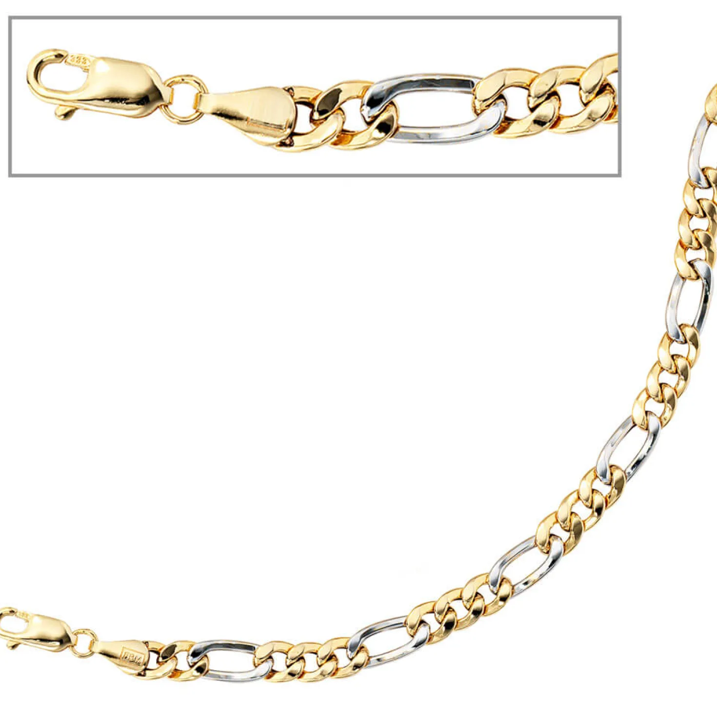 5,7mm Figarokette Collier Kette 333 Gold Gelbgold Weißgold Unisex 50cm