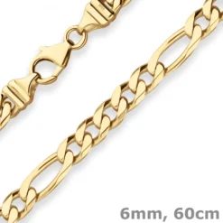 6mm Figarokette diamantiert Collier Halskette aus 585 Gold Gelbgold 60cm