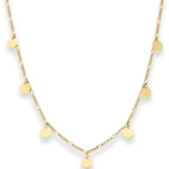 1,6mm Figarokette diamantiert Collier 7 runde Plättchen aus 375 Gelbgold 38-43cm