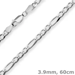 3,9mm Figarokette diamantiert Collier Halskette aus 925 Silber rhodiniert 60cm