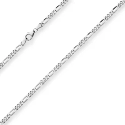 3,4mm Figarokette diamantiert Collier Halskette aus 925 Silber rhodiniert 50cm