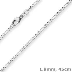 1,9mm Figarokette diamantiert Collier Halskette aus 925 Silber rhodiniert 45cm