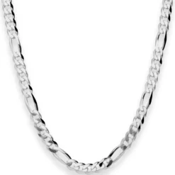 5,7mm Figarokette diamantiert Collier Halskette aus 925 Silber rhodiniert 60cm