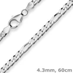 4,3mm Figarokette diamantiert Collier Halskette aus 925 Silber rhodiniert 60cm