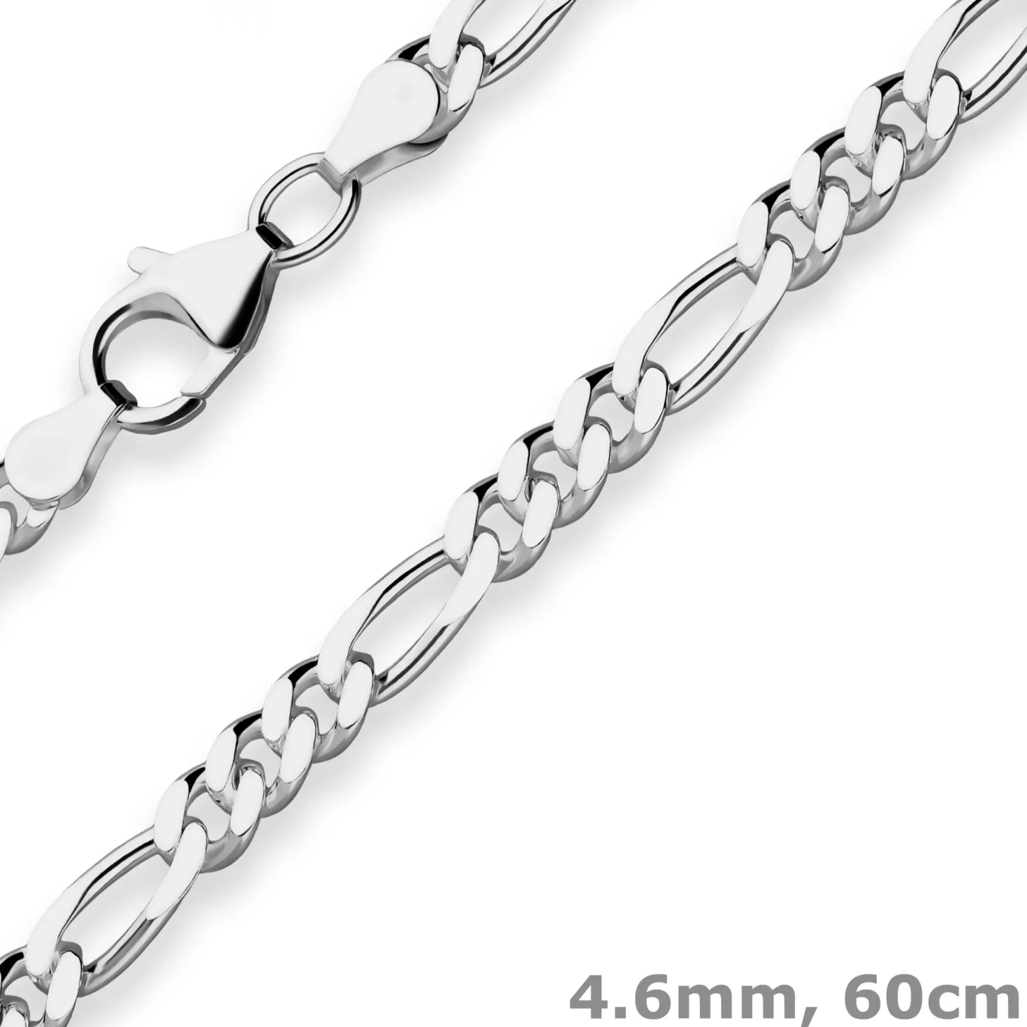 4,6mm Figarokette diamantiert Collier Halskette aus 925 Silber rhodiniert 60cm