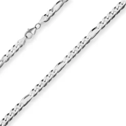 6mm Figarokette diamantiert Collier Halskette aus 925 Silber rhodiniert 55cm