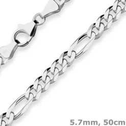 5,7mm Figarokette diamantiert Collier Halskette aus 925 Silber rhodiniert 50cm
