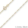 1,1mm Figarokette diamantiert Kette Collier Halskette aus 375 Gold Gelbgold 36cm
