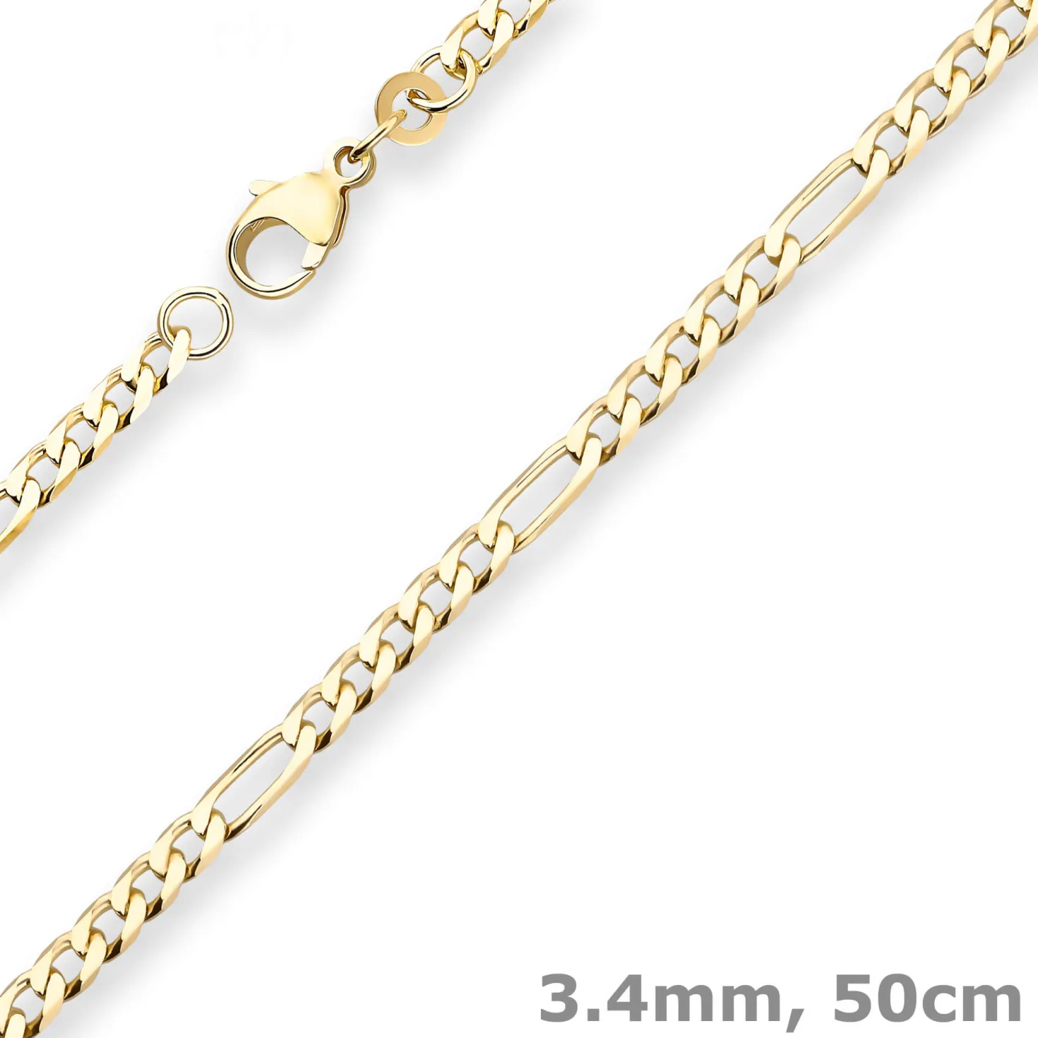 3,4mm Figarokette diamantiert Kette Collier Halskette aus 333 Gold Gelbgold 50cm