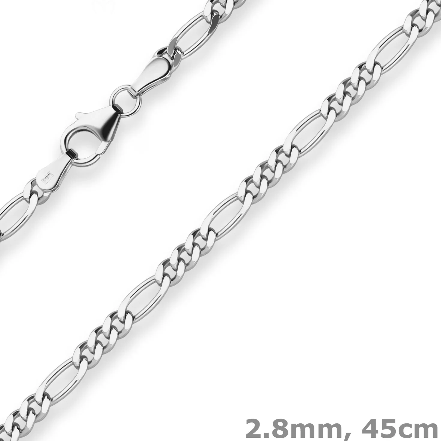 2,8mm Figarokette diamantiert Silberkette Collier Halskette aus 925 Silber 45cm