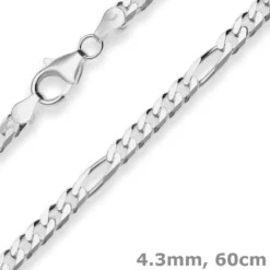 4,3mm Figarokette diamantiert Silberkette Collier Halskette aus 925 Silber 60cm