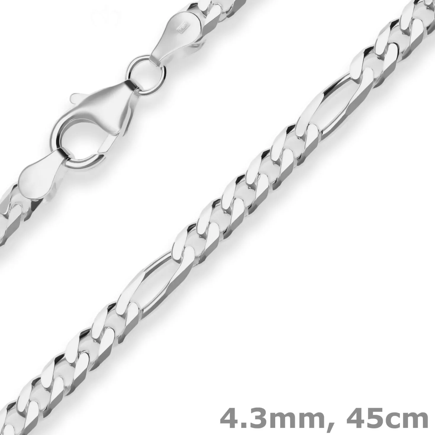 4,3mm Figarokette diamantiert Silberkette Collier Halskette aus 925 Silber 45cm