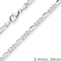 3,4mm Figarokette diamantiert Silberkette Collier Halskette aus 925 Silber 50cm