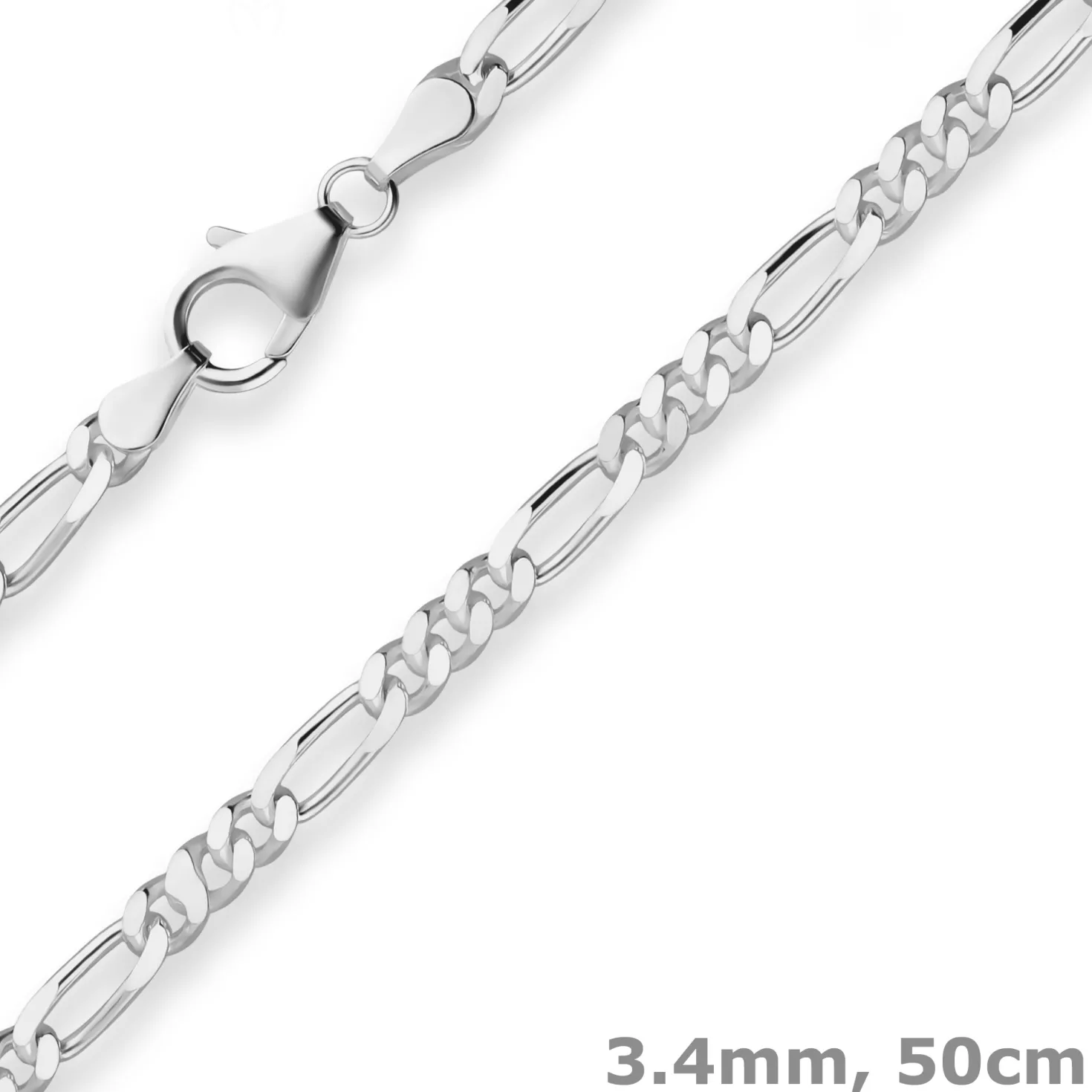 3,4mm Figarokette diamantiert Silberkette Collier Halskette aus 925 Silber 50cm