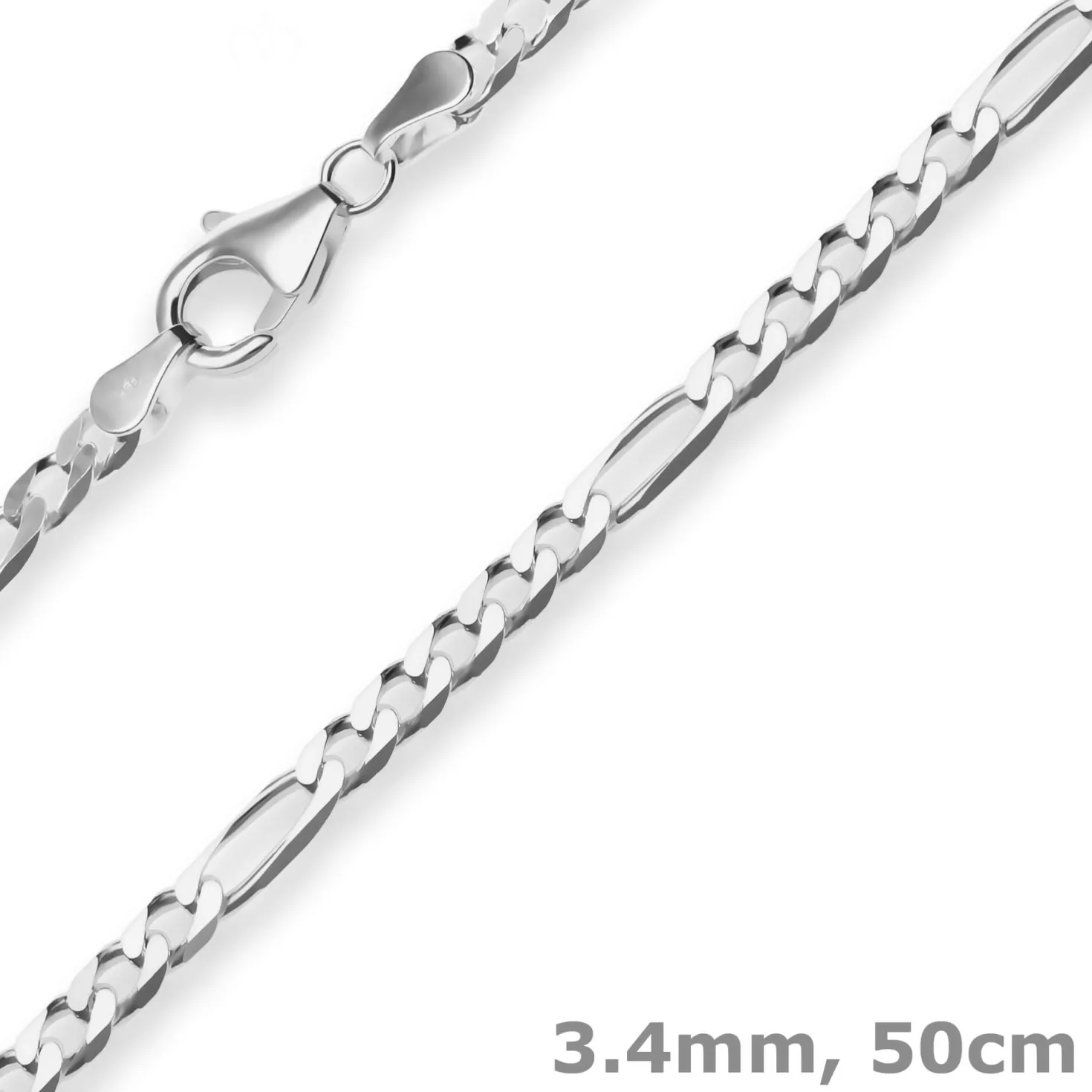 3,4mm Figarokette diamantiert Silberkette Collier Halskette aus 925 Silber 50cm