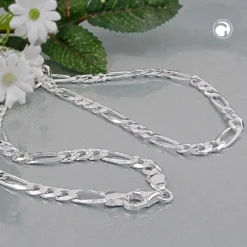 4,8mm Figarokette Halskette Collier aus 925 Silber 55cm flach Silberkette