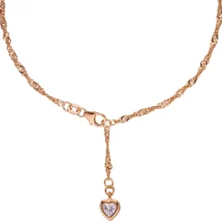 2,2mm Fußkettchen Fußschmuck Herz Zirkonia, 925 Silber rotvergoldet, 23-25cm