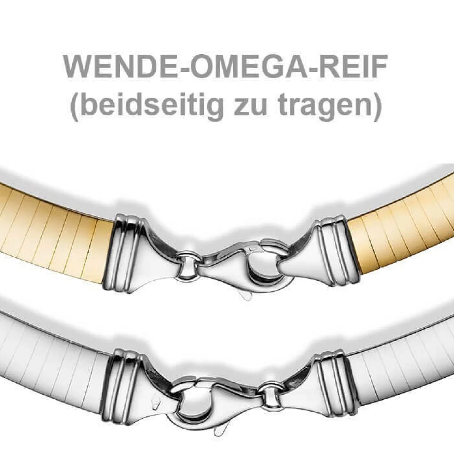 2,5mm Halsreif Wendeomegareif Collier flach, 750 Gold Gelbgold & Weißgold 45cm