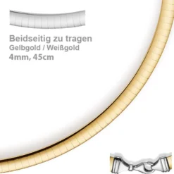 4mm Halsreif Wendeomegareif Collier flach, 585 Gold Gelbgold & Weißgold 45cm