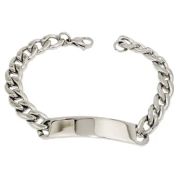9mm Herren Schildband Panzer-Armband aus Edelstahl mit Gravurplatte 21cm