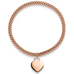 4mm Himbeer-Armband elastisch Herz Anhänger 585 Gold Rotgold stretch flexibel