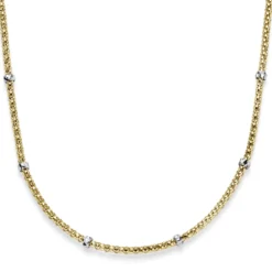 1,5mm Himbeer Collier Halskette aus 585 Gelbgold mit Rollos aus 585 Weißgold 42cm