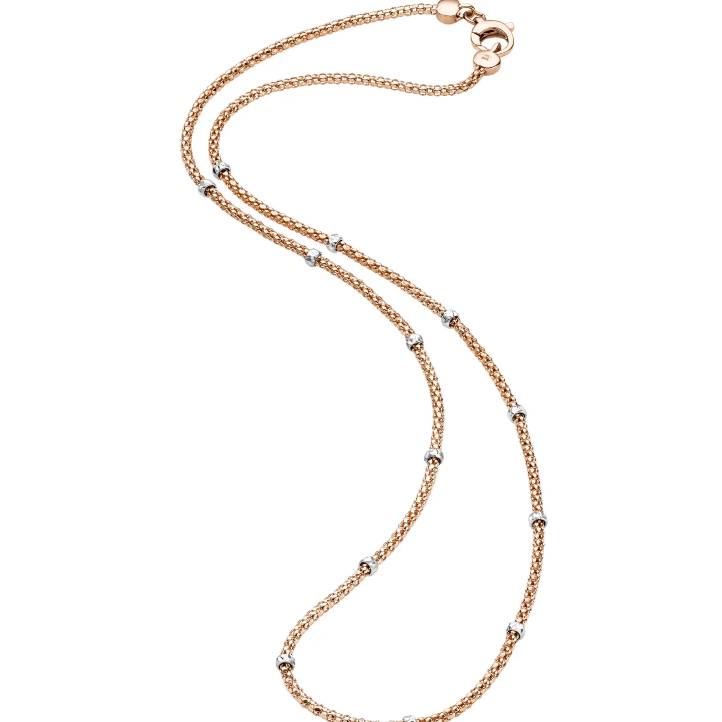 1,5mm Himbeer Collier Halskette aus 750 Rotgold mit Rollos aus 750 Weißgold 45cm