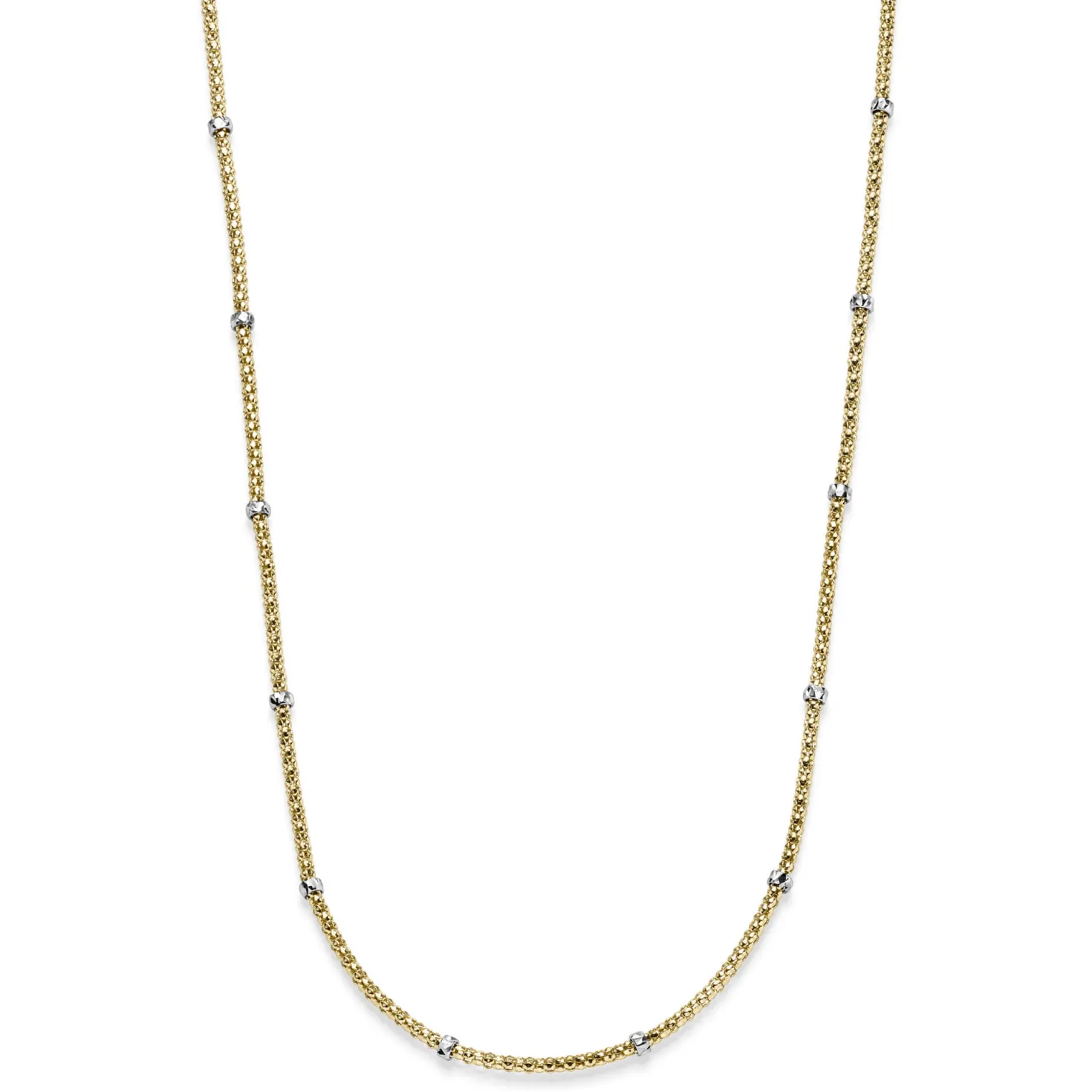 1,5mm Himbeer Collier Halskette aus 585 Gelbgold mit Rollos aus 585 Weißgold 50cm