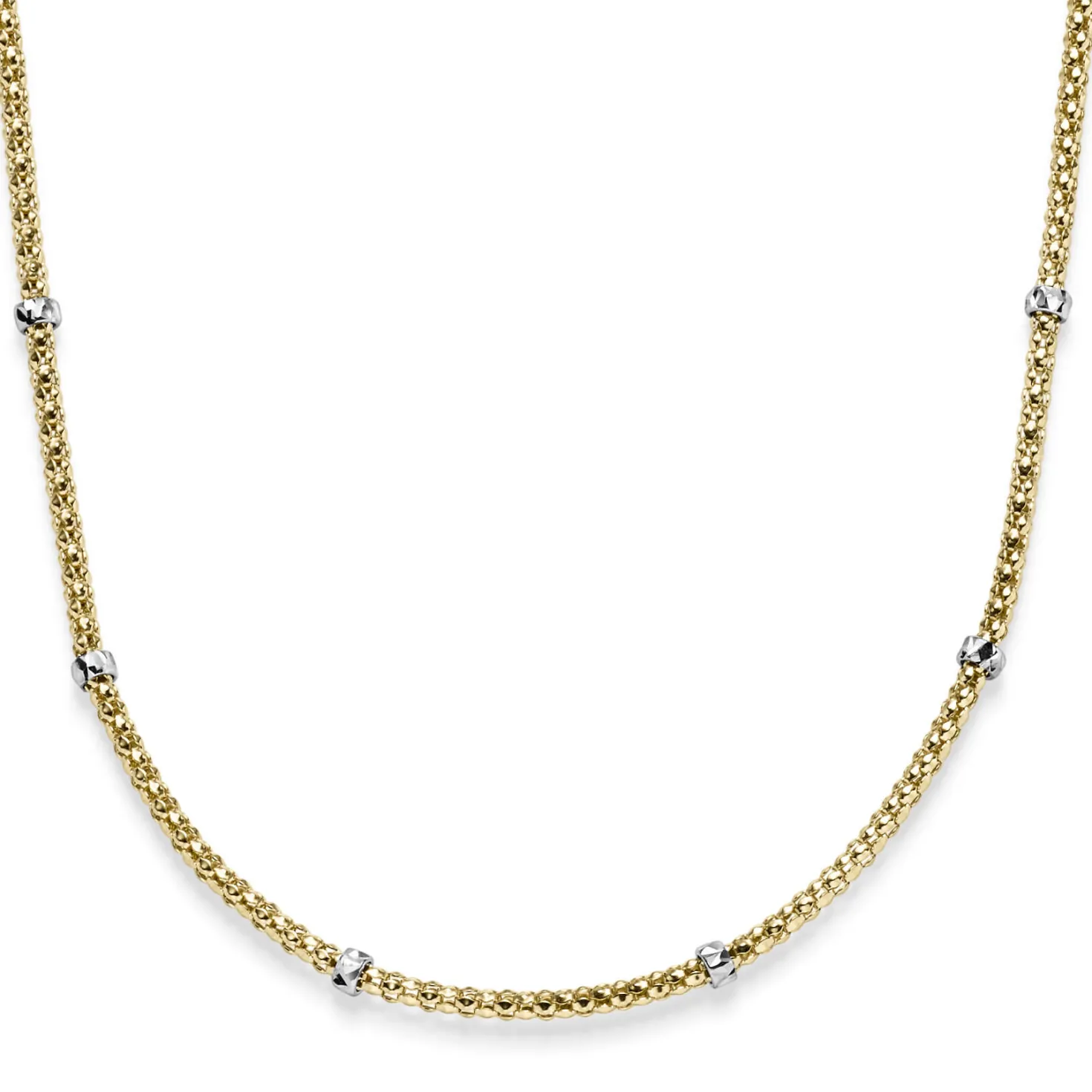 1,5mm Himbeer Collier Halskette aus 585 Gelbgold mit Rollos aus 585 Weißgold 45cm
