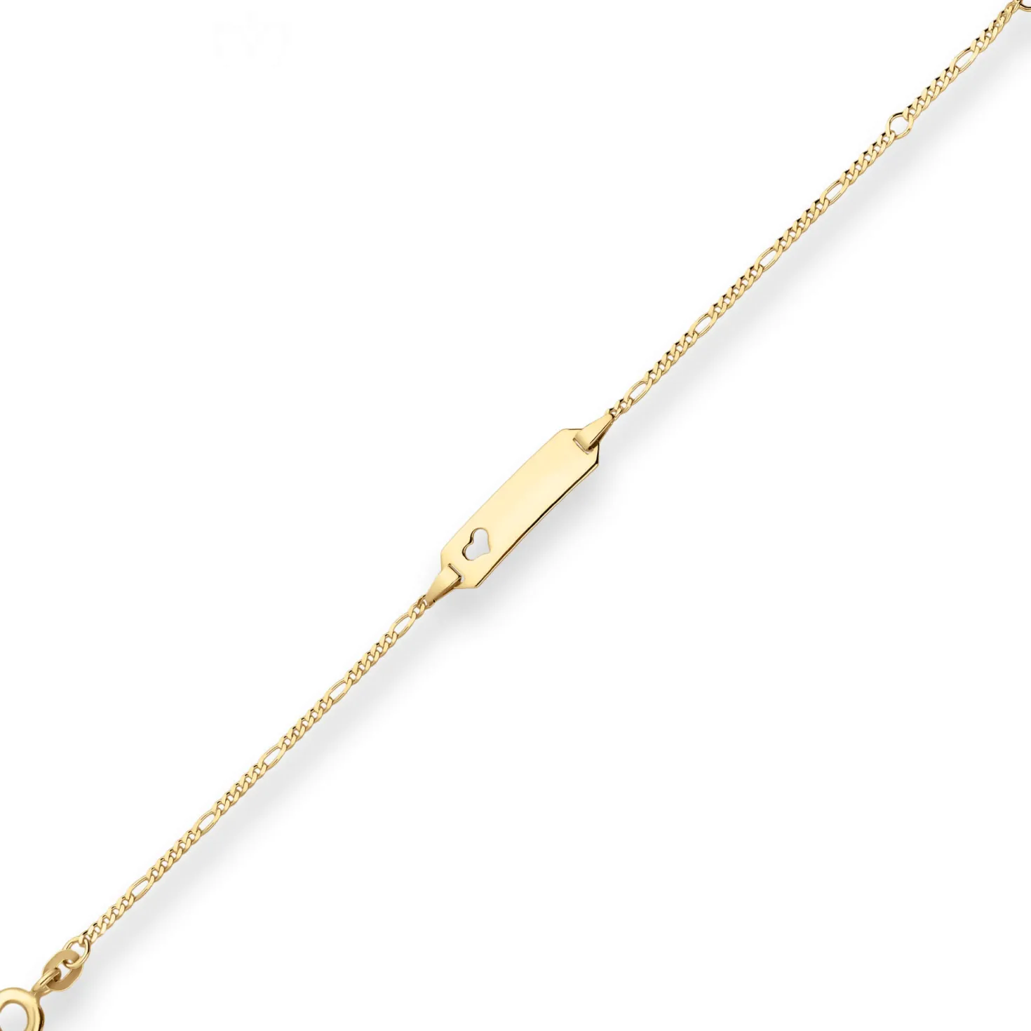 1,5mm Id-Armband Figarokette diamantiert Herz aus 585 Gold Gelbgold 16cm