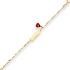 1,9mm Id-Armband Figarokette diamantiert Marienkäfer aus 333 Gold Gelbgold 14cm