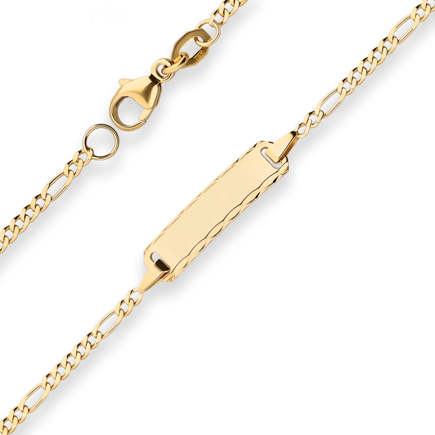 1,9mm Id-Armband Figarokette diamantiert Schildband aus 750 Gold Gelbgold 14cm