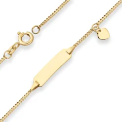 1,4mm Id-Armband Gravurplatte Panzerkette mit Herz aus 585 Gold Gelbgold 16cm