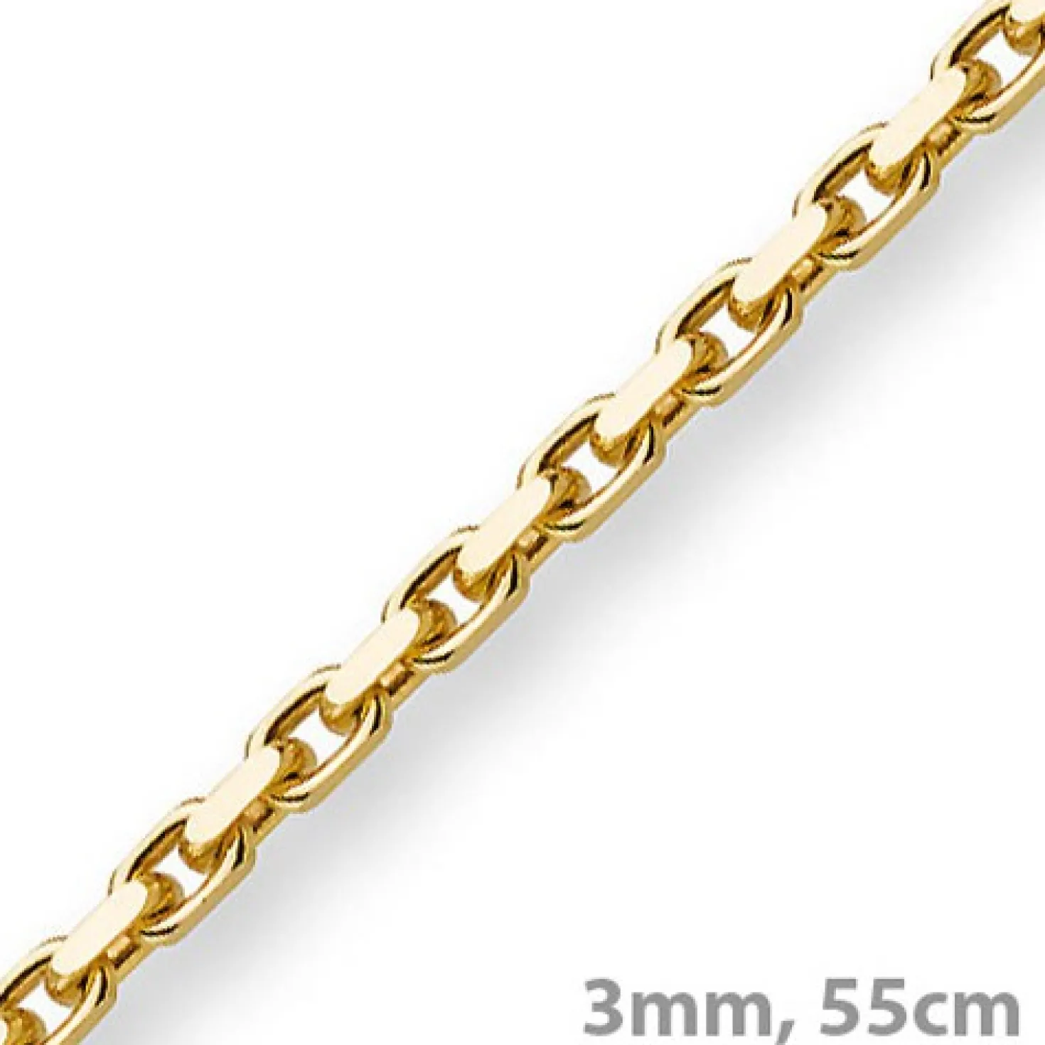 3mm Kette Collier Ankerkette aus 585 Gold Gelbgold, 55cm, Unisex