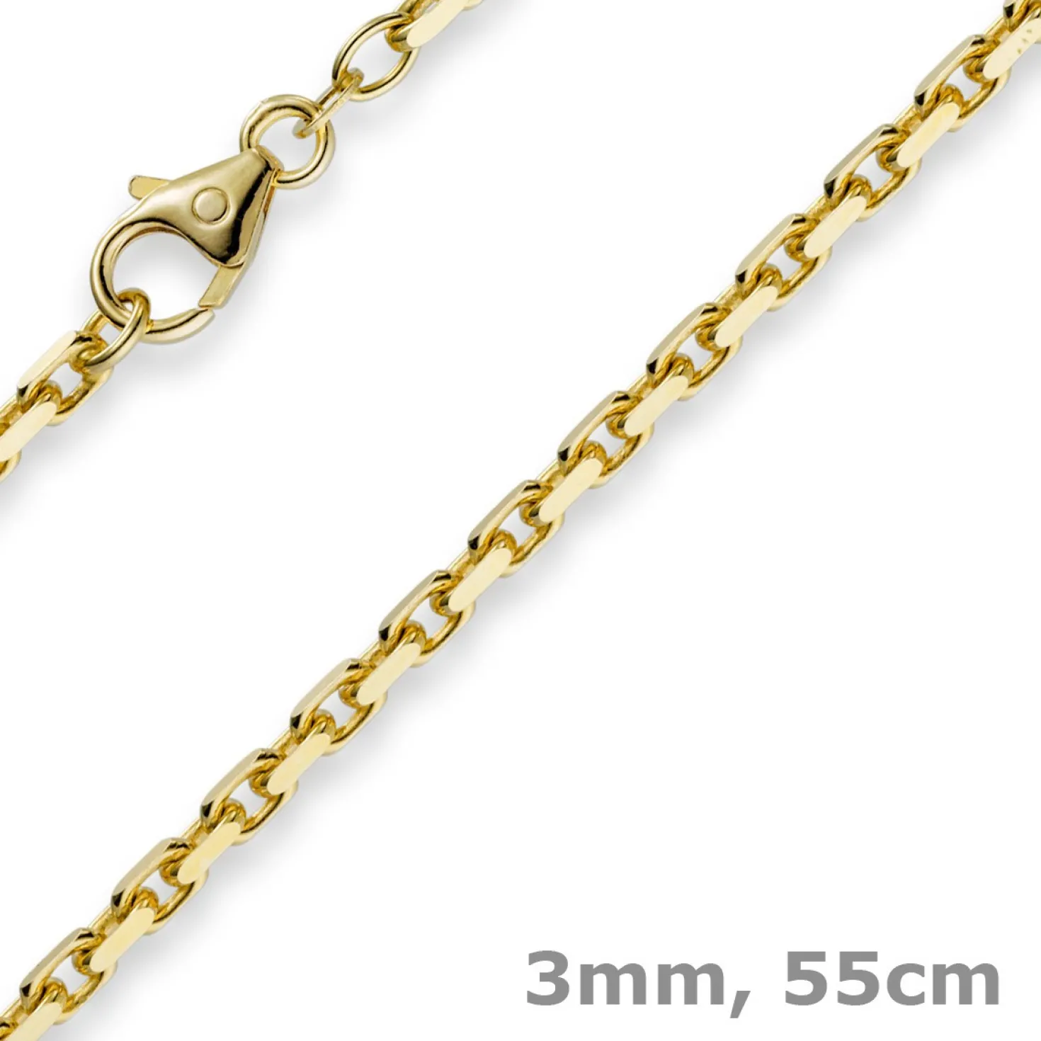3mm Kette Collier Ankerkette aus 585 Gold Gelbgold, 55cm, Unisex