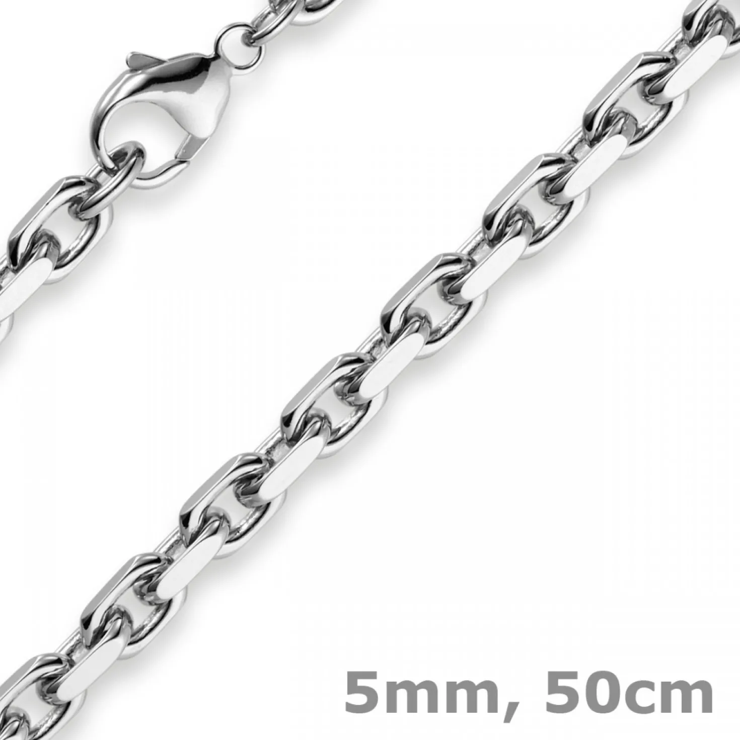5mm Kette Collier Ankerkette aus 750 Gold Weißgold, 50cm, massiv