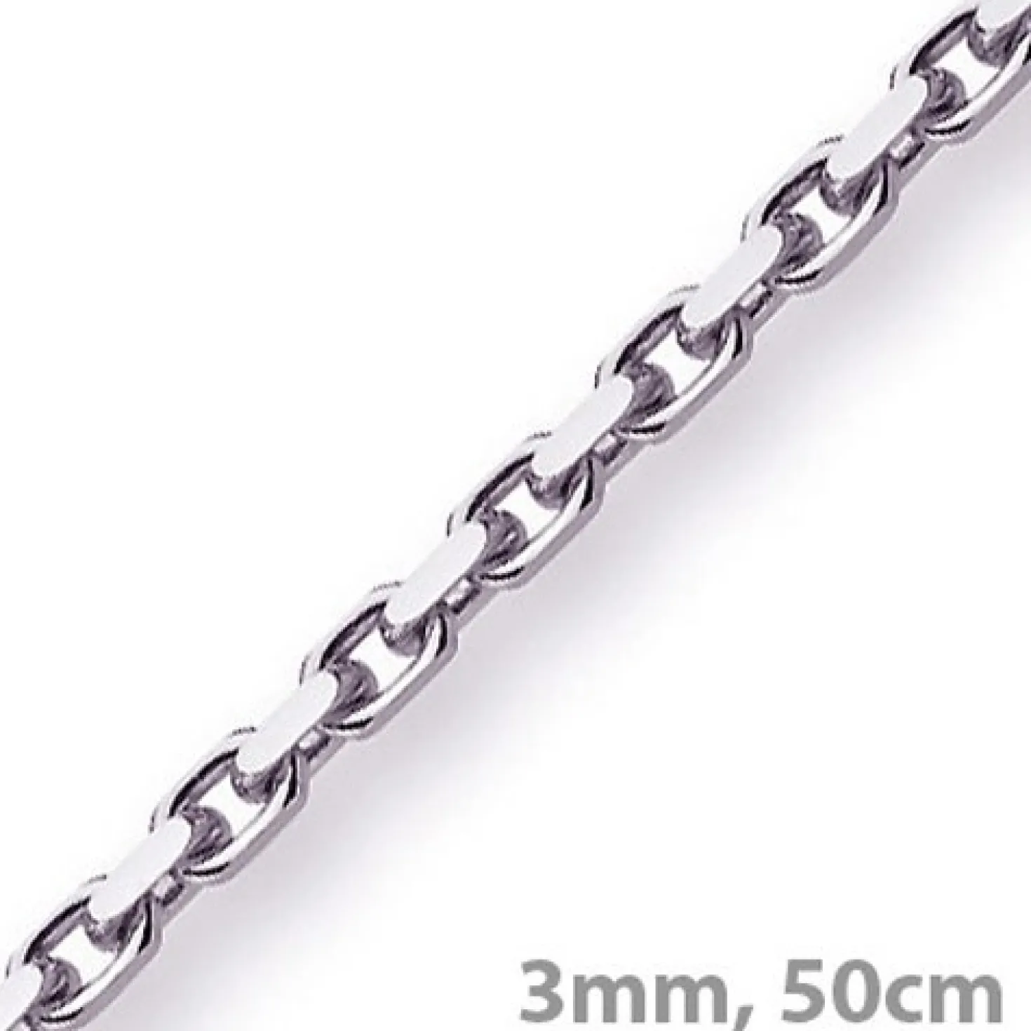3mm Kette Collier Ankerkette aus 750 Gold Weißgold massiv, 50cm