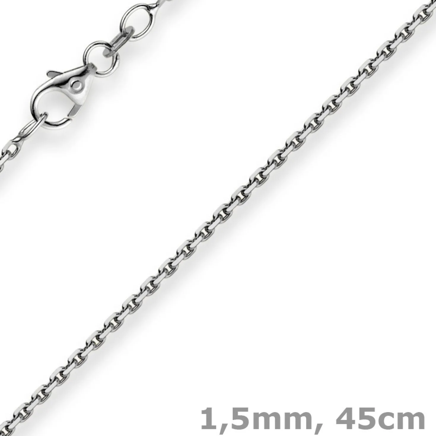 1,5mm Kette Collier Ankerkette diamantiert Halskette aus 750 Gold Weißgold 45cm